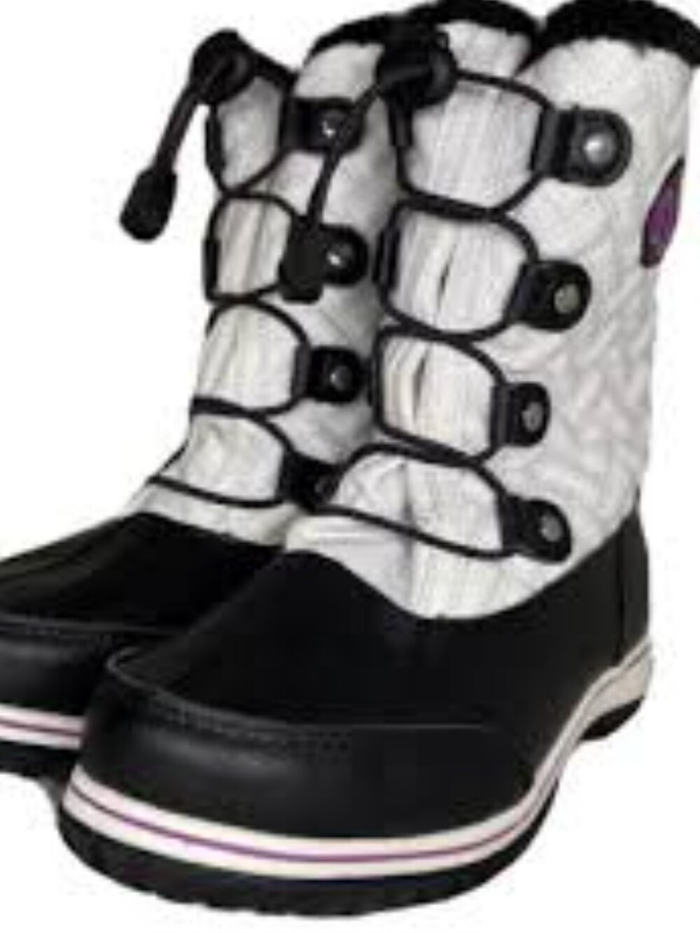 totes Black and White Quilted Winter Boots with Lace Toggle Size 6M